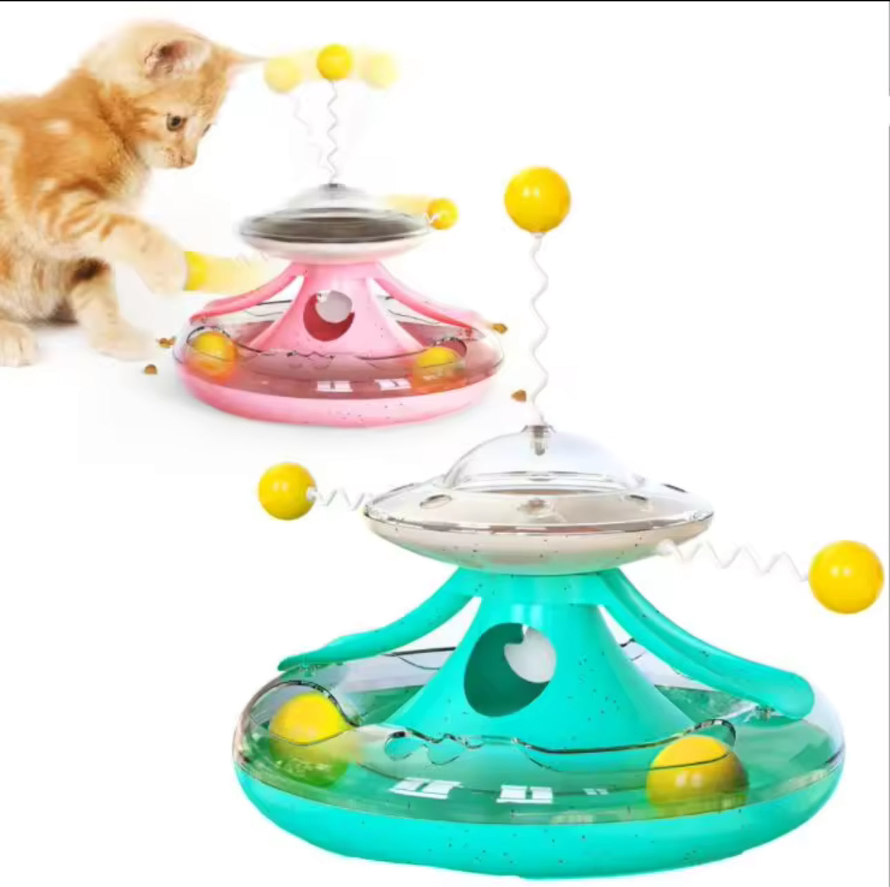 Spinning Cat Puzzle Toy - Treat Dispenser with Balls and Teaser