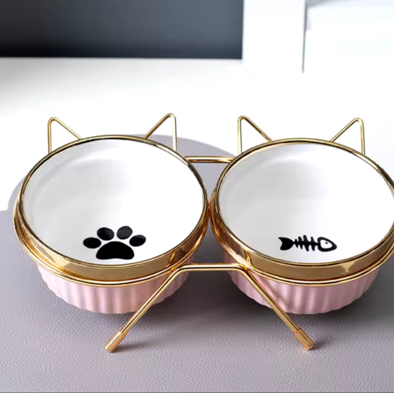 Ceramic Cat Pet Bowls With Metal Elevated Stand Included