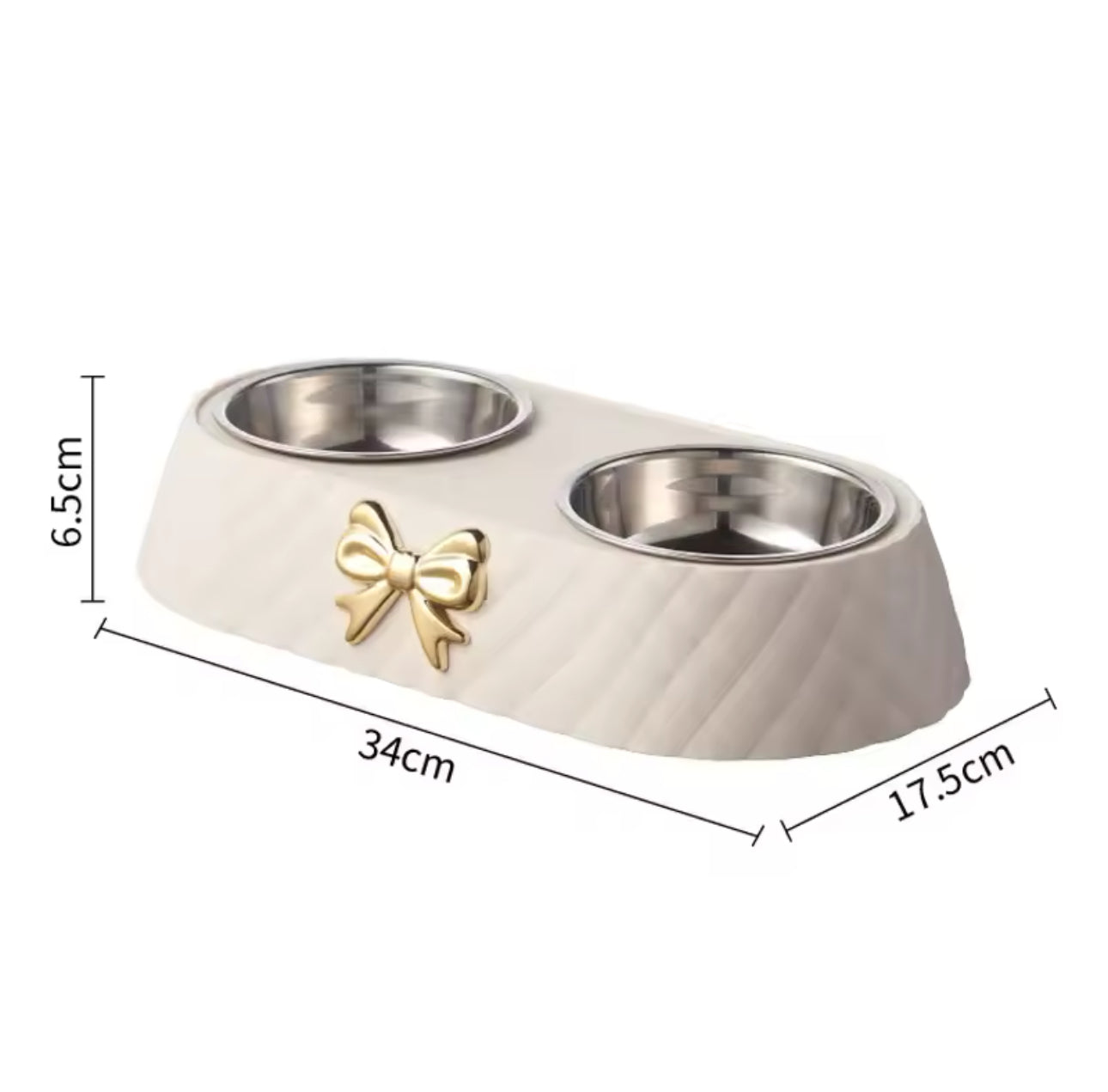 Cat Bowl Stainless Steel - Double Bowl with Bow Design