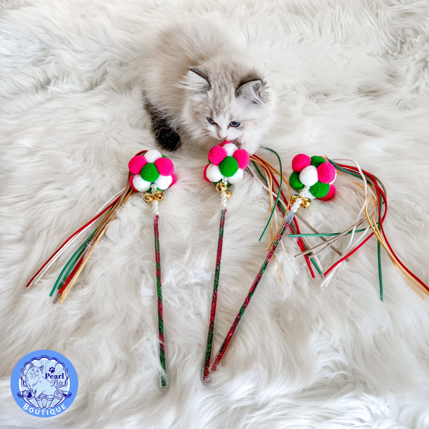 PomPom Festive Christmas Cat Wand Tassel Teaser