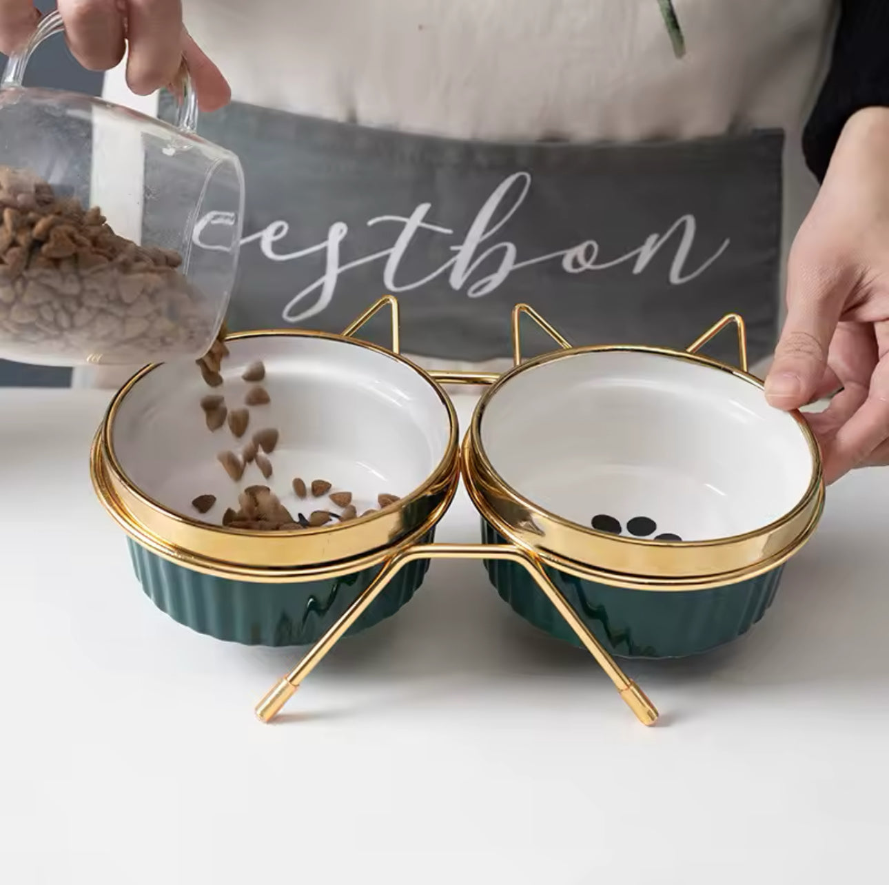 Ceramic Cat Pet Bowls With Metal Elevated Stand Included