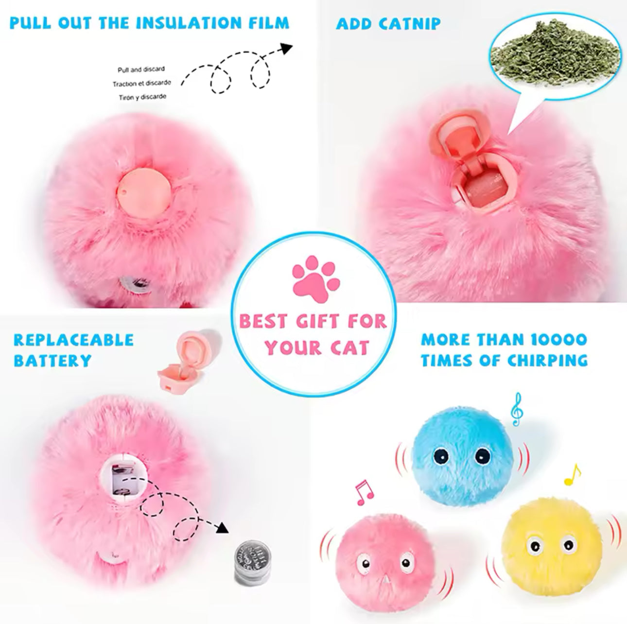 Interactive Lifelike Animal Sound Ball Catnip Toy