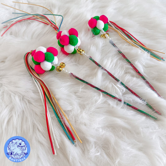 PomPom Festive Christmas Cat Wand Tassel Teaser