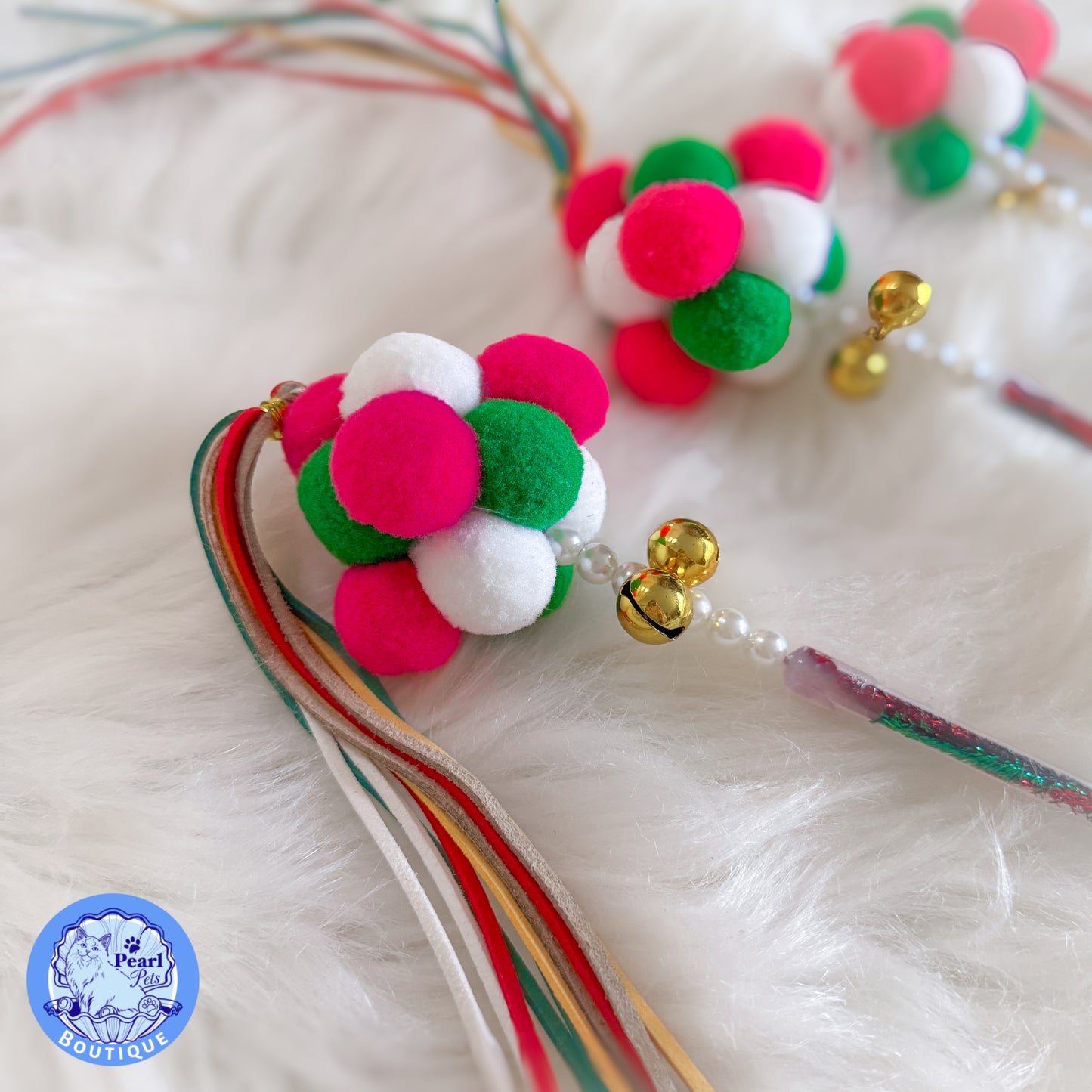 PomPom Festive Christmas Cat Wand Tassel Teaser