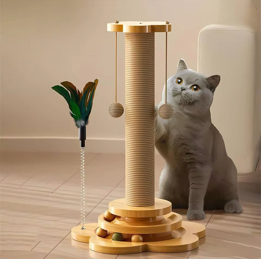 Cat Scratching Pillar Post Tower - With Ball and Feather