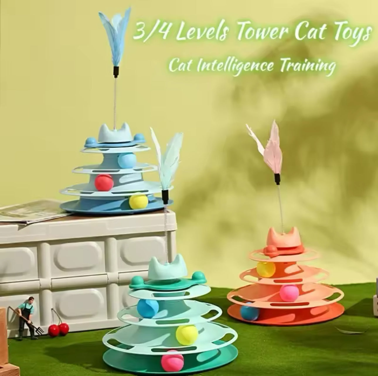 Cat Tower 3 Levels With Feather