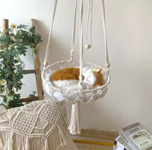 Woven Hanging Cat Bed With Cushion