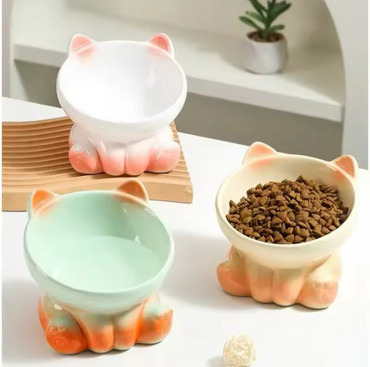 Ceramic Cat Bowl Raised