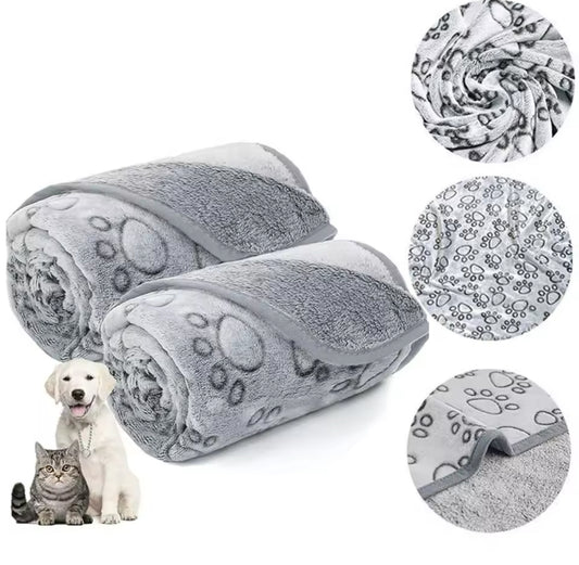 Soft Fluff Grey Pet Cat Blanket Paw Pattern (Small)