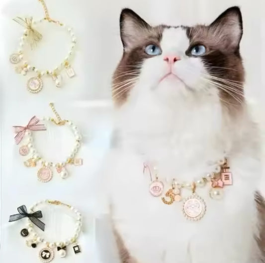 Pearl Cat Necklace Collar Costume