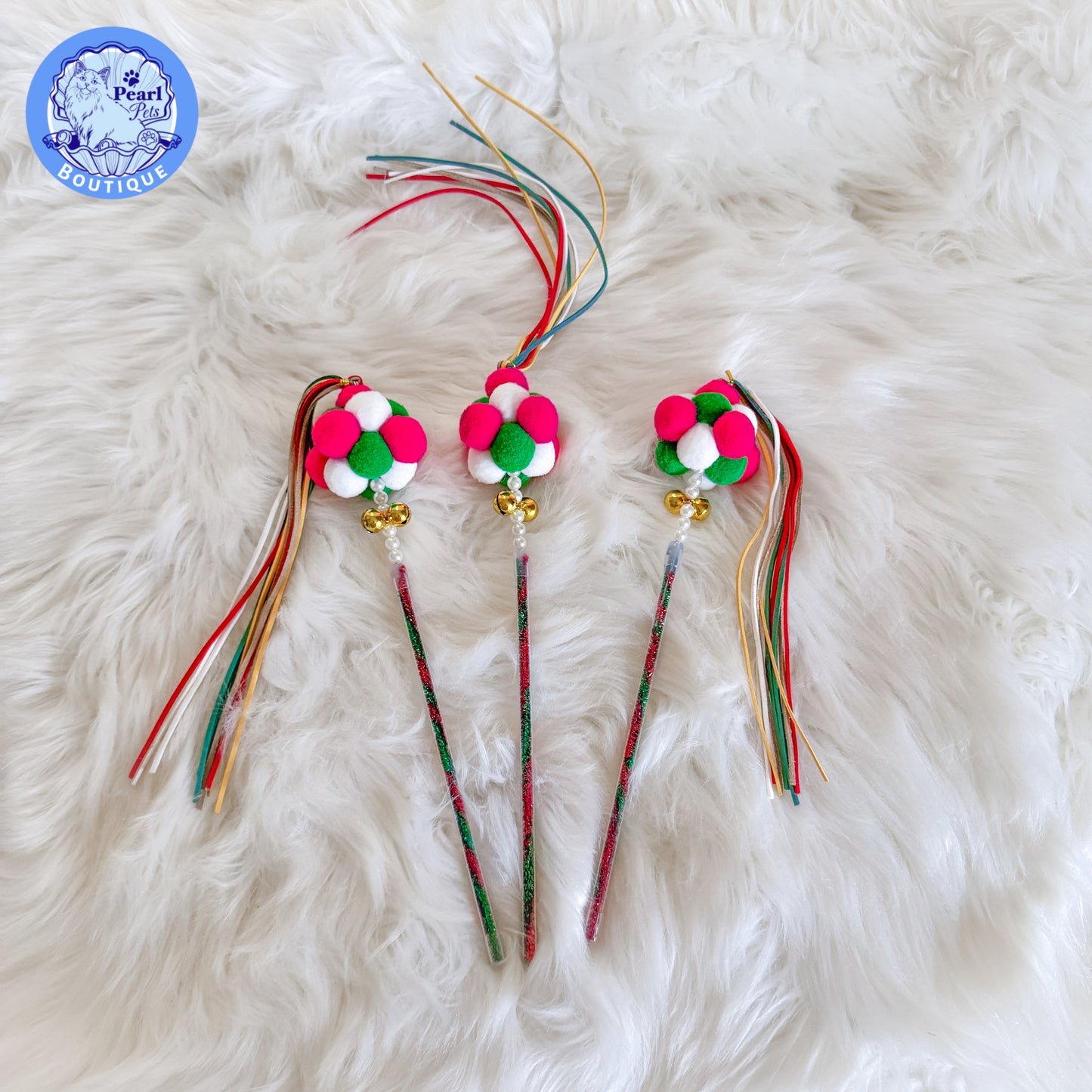 PomPom Festive Christmas Cat Wand Tassel Teaser