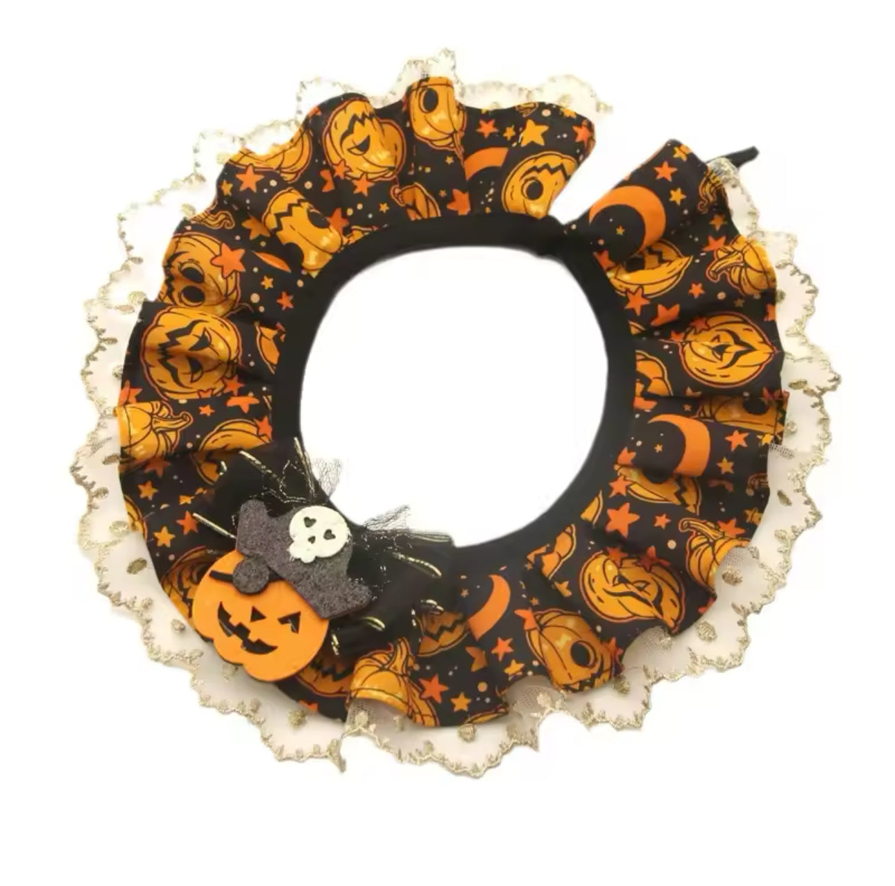 Halloween Cat Lace Collar with Adjustable Bib