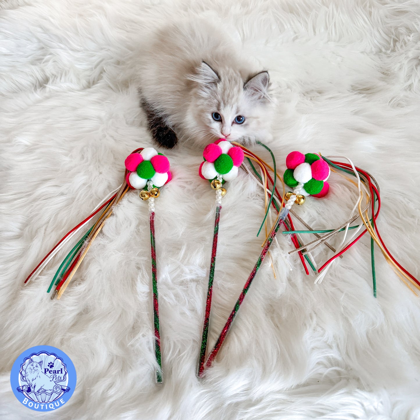 PomPom Festive Christmas Cat Wand Tassel Teaser