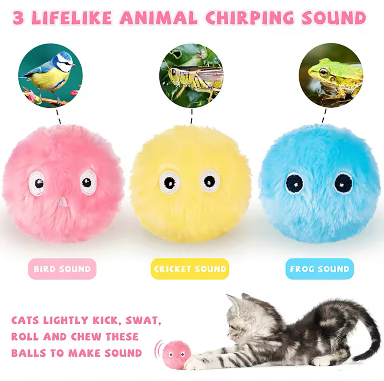 Interactive Lifelike Animal Sound Ball Catnip Toy