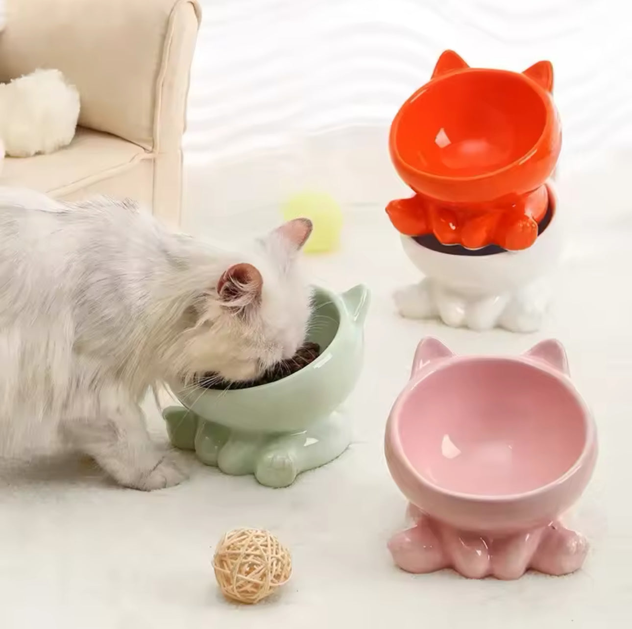 Ceramic Cat Bowl Raised