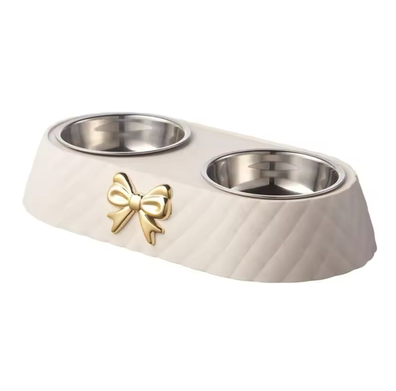 Cat Bowl Stainless Steel - Double Bowl with Bow Design