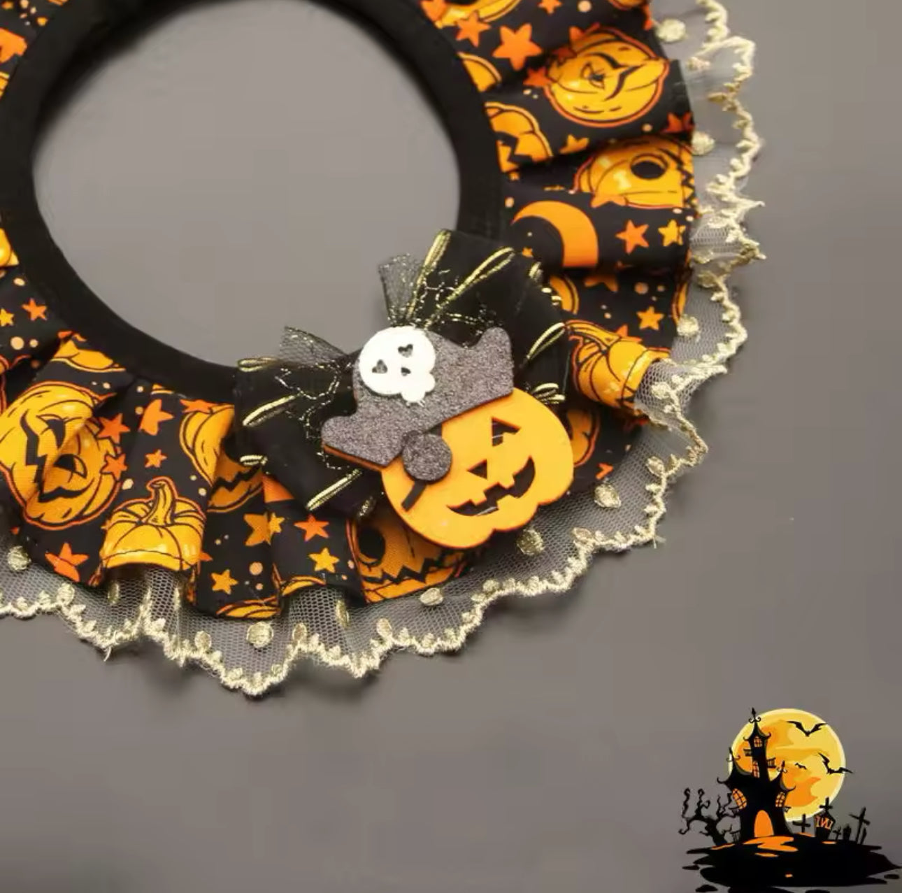 Halloween Cat Lace Collar with Adjustable Bib