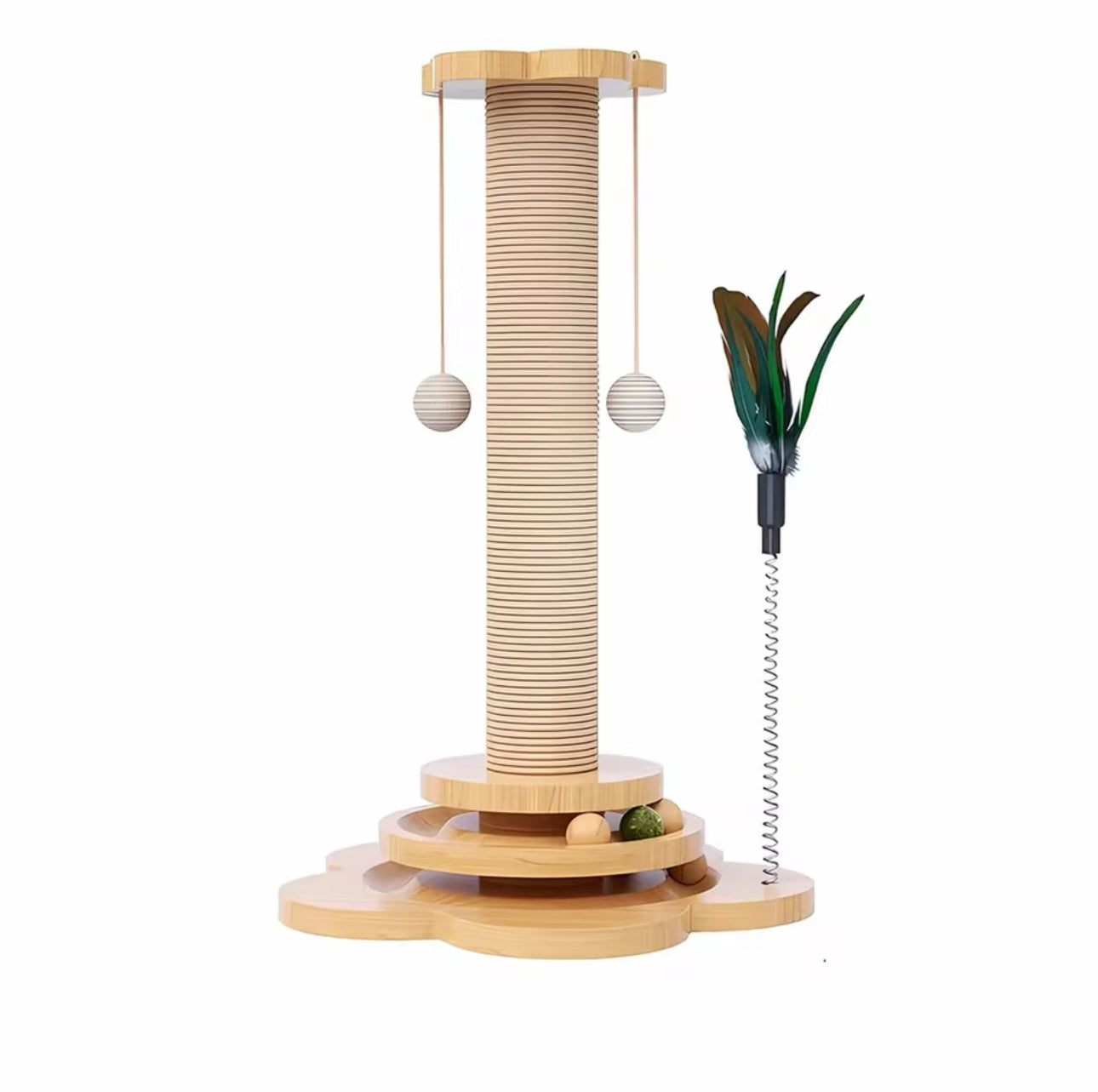 Cat Scratching Pillar Post Tower - With Ball and Feather