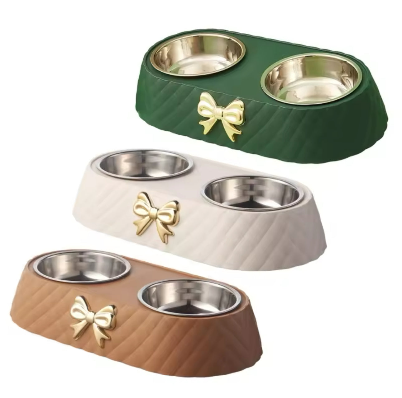 Cat Bowl Stainless Steel - Double Bowl with Bow Design