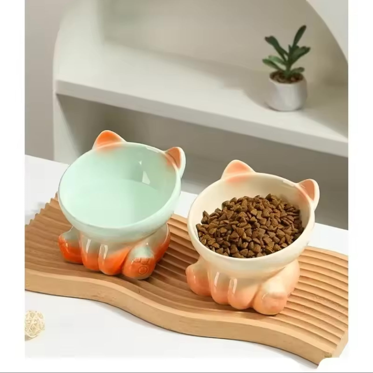 Ceramic Cat Bowl Raised