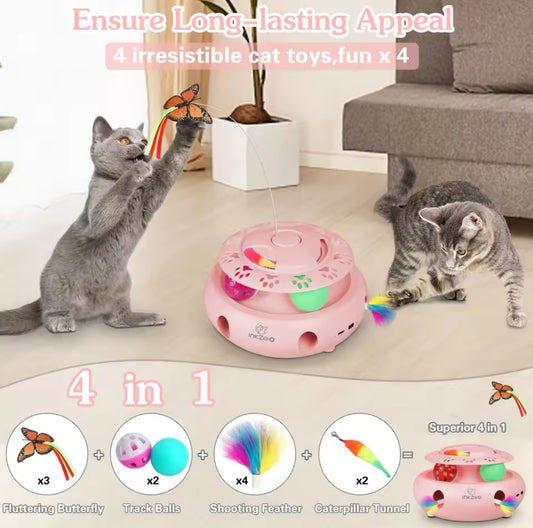 4-1 Rechargable Smart Cat Tower - Butterfly Teaser Wand Feather, Ball Game, Chase