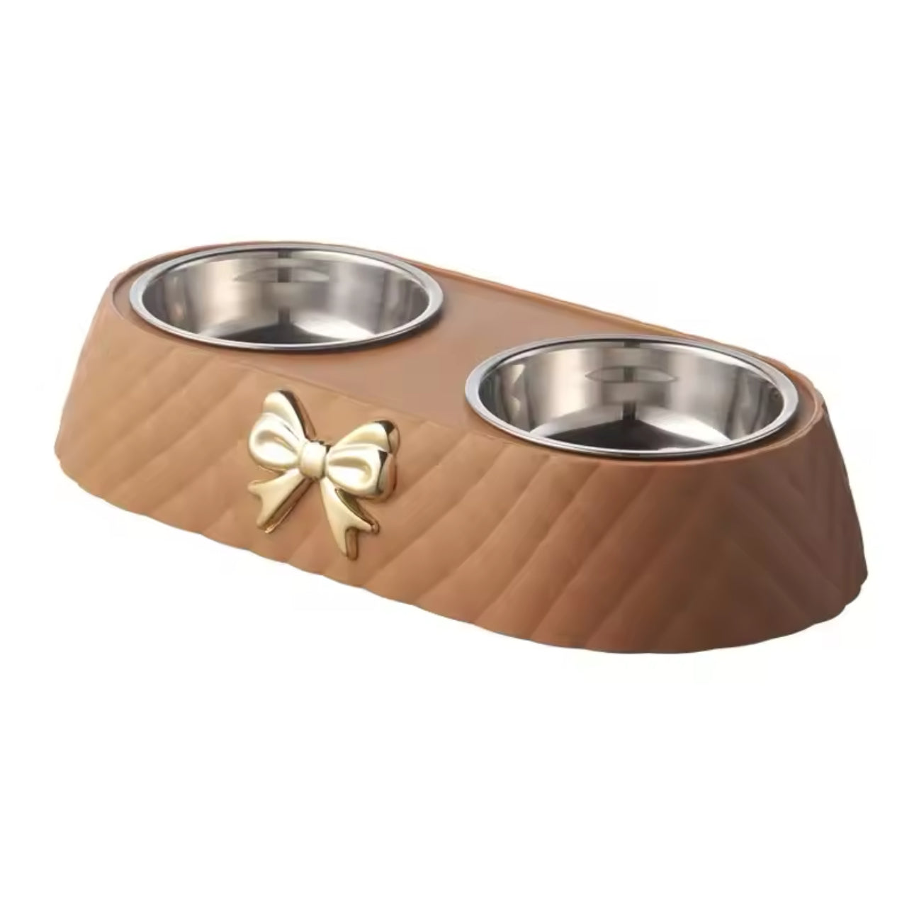 Cat Bowl Stainless Steel - Double Bowl with Bow Design