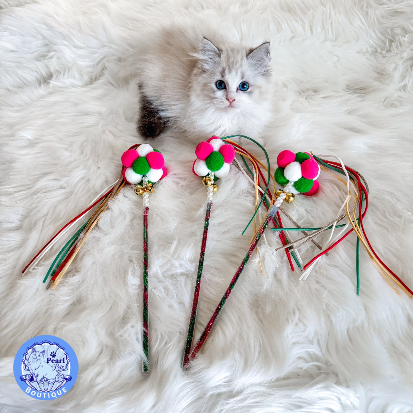 PomPom Festive Christmas Cat Wand Tassel Teaser