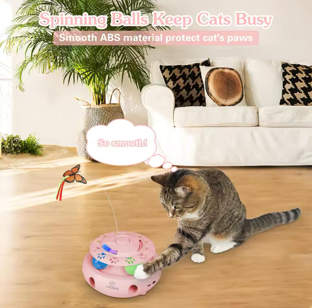 4-1 Rechargable Smart Cat Tower - Butterfly Teaser Wand Feather, Ball Game, Chase