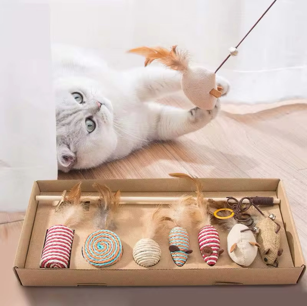 Cat Toy Box 7 In 1 - Mouse Feather Toys