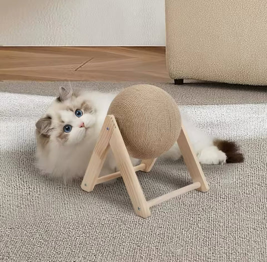 Cat Ball Scratching Toy - Wood Triangle with Scratching Ball