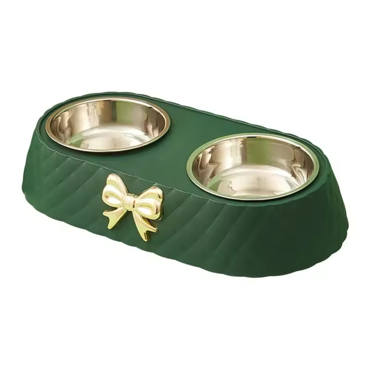 Cat Bowl Stainless Steel - Double Bowl with Bow Design