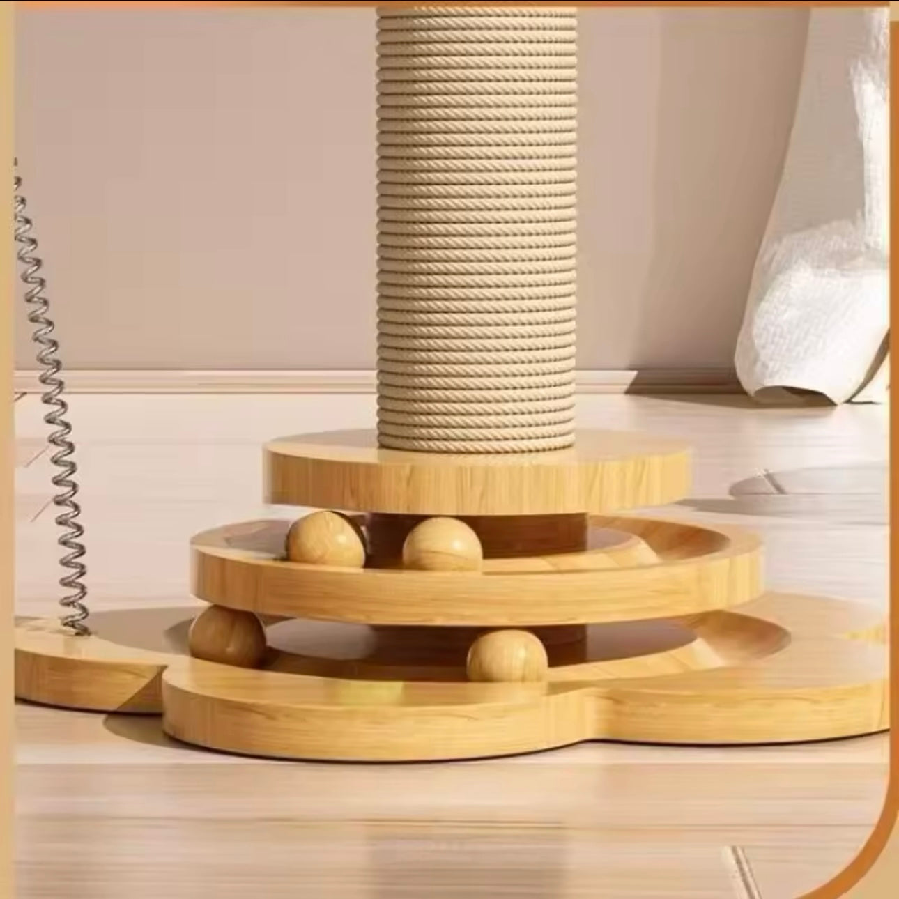 Cat Scratching Pillar Post Tower - With Ball and Feather