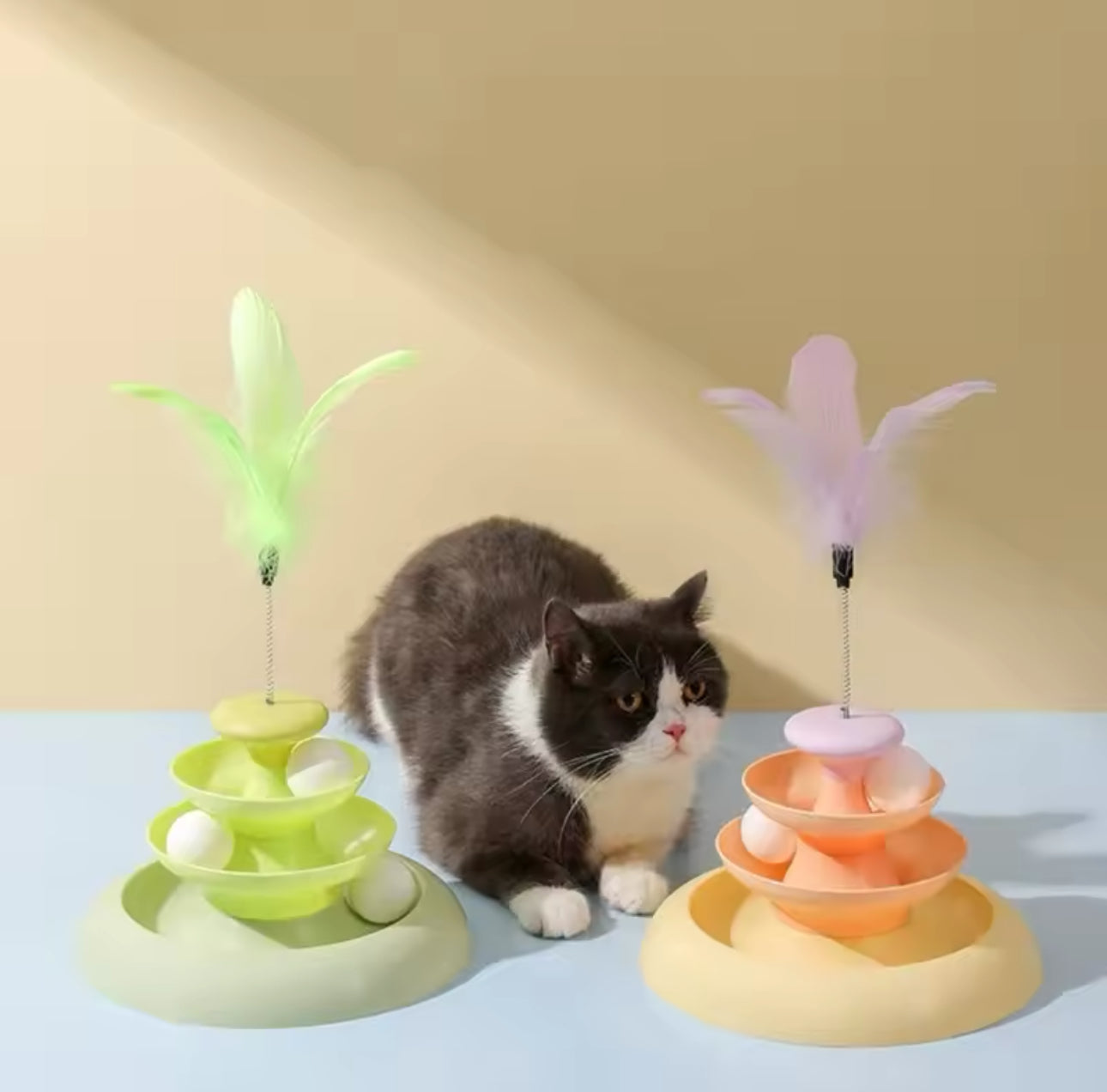 3 Layer Cat Tower Toy Game with Feather