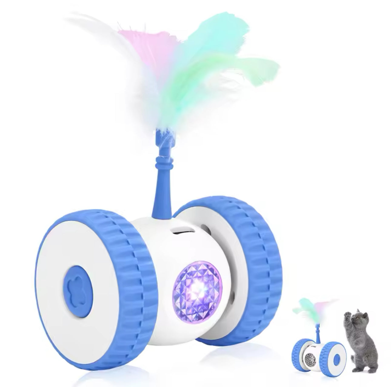 Two Wheel Roller Interactive Smart Cat Toy With Feather