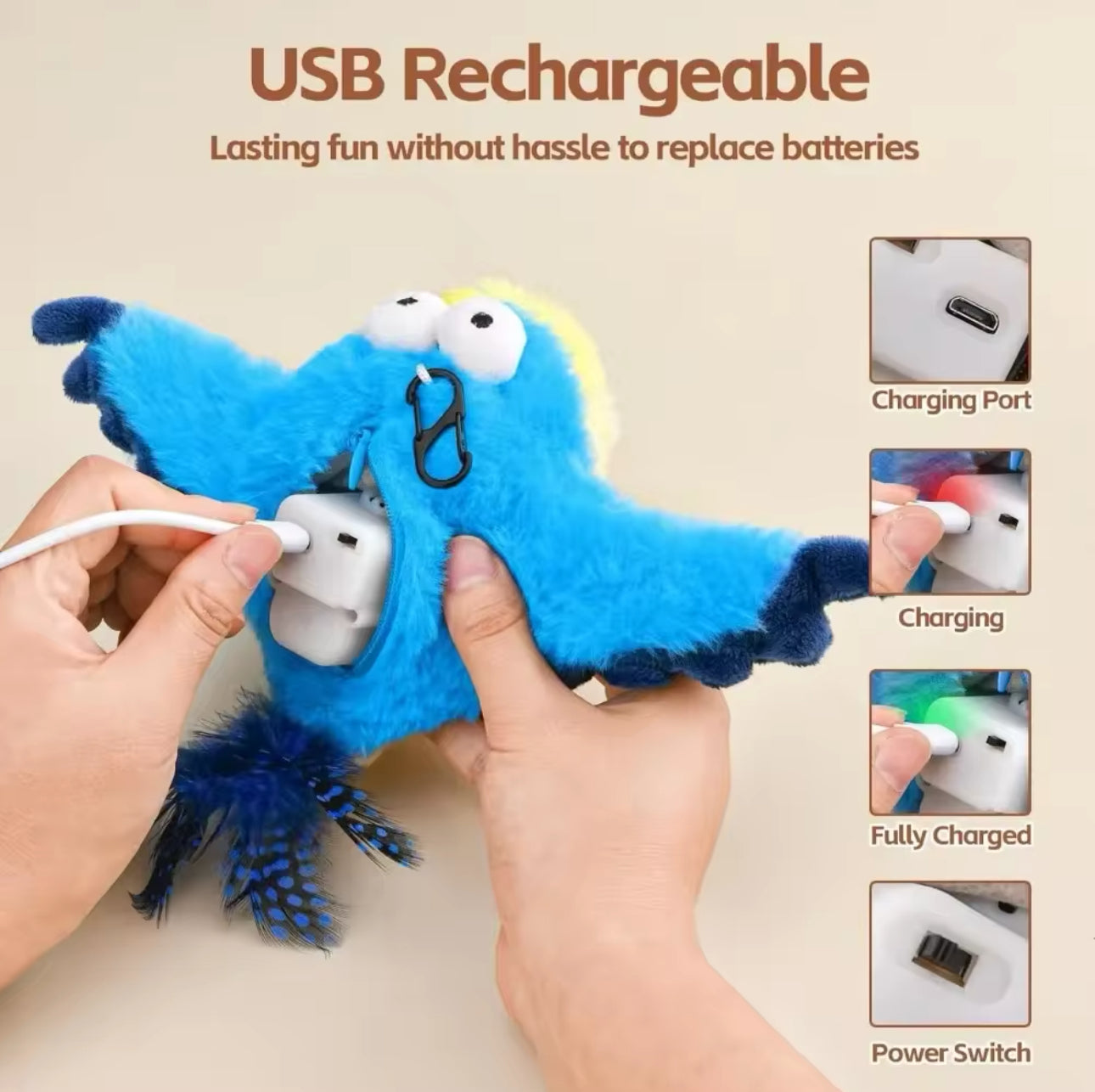 Electric Rechargeable Bird Cat Toy - Flapping Wings