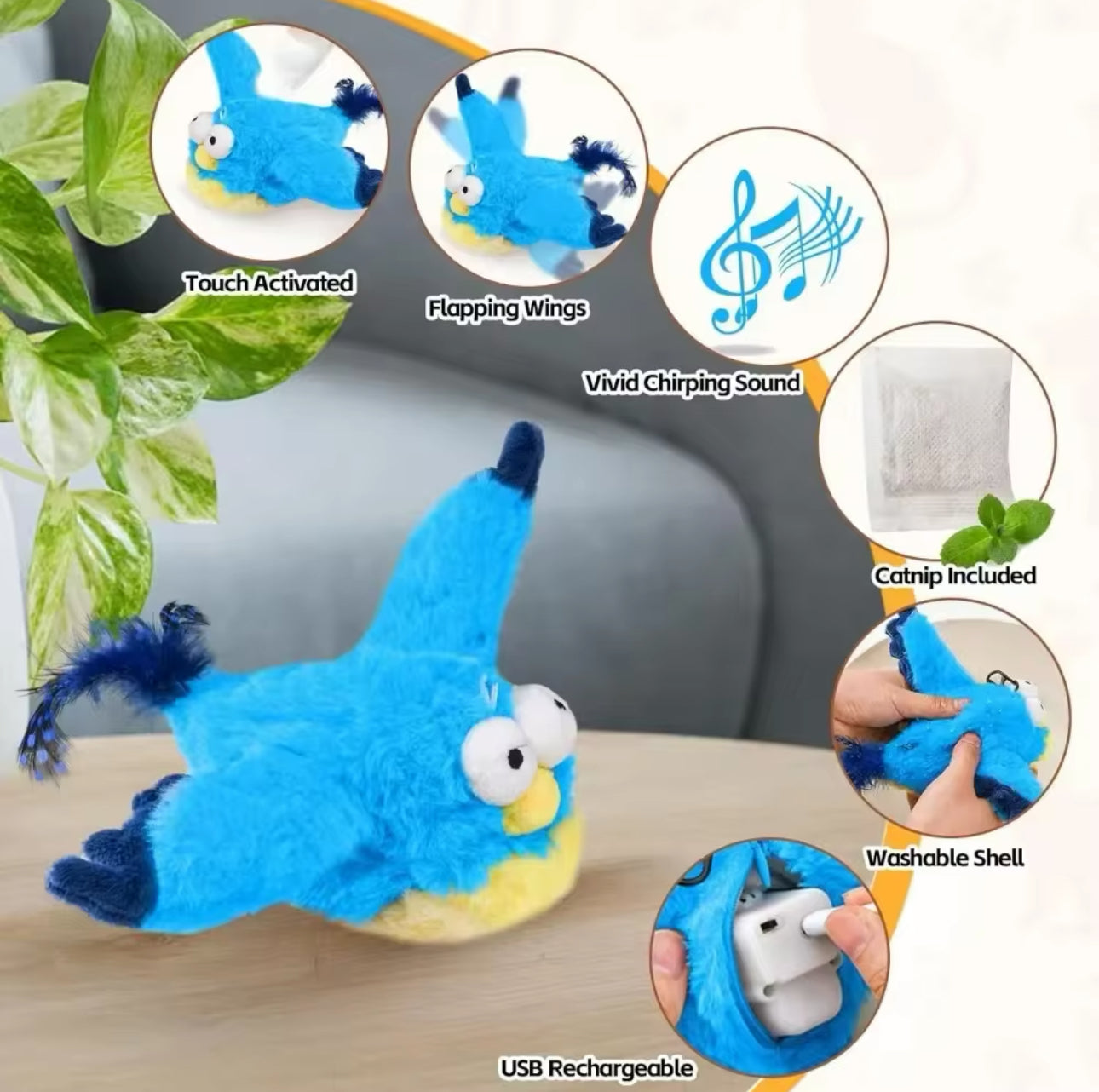 Electric Rechargeable Bird Cat Toy - Flapping Wings