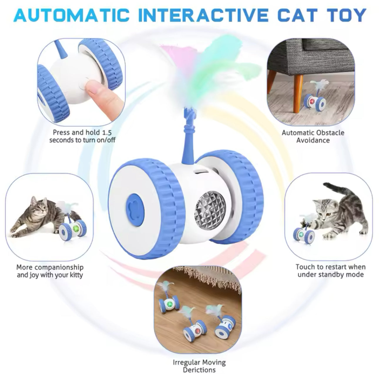 Two Wheel Roller Interactive Smart Cat Toy With Feather