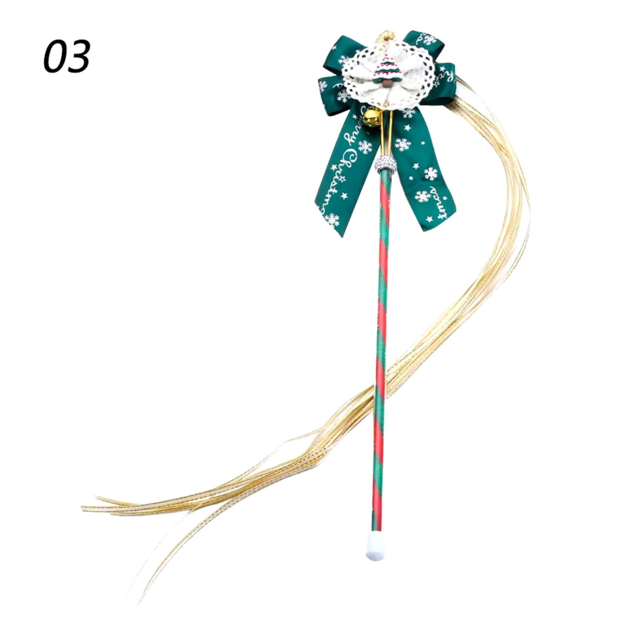 Christmas Bow Cat Teaser Festive Tassels Wand