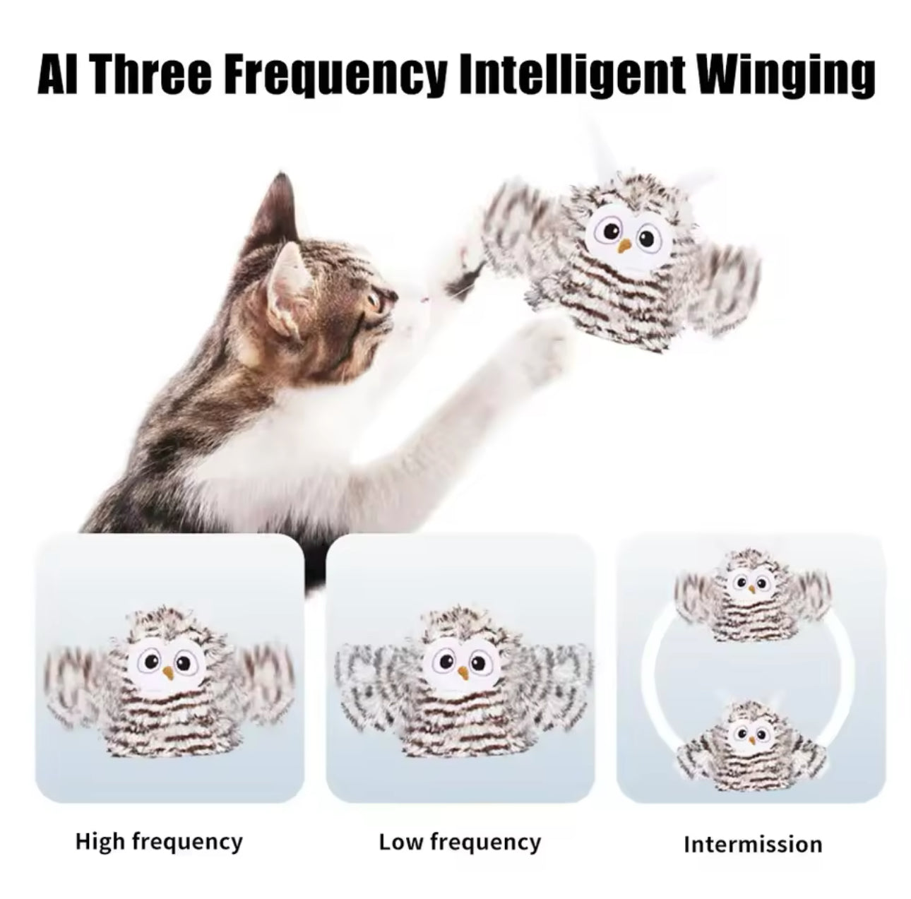 Rechargable Interactive Owl Cat Toy - Wing Flapping Bird Game