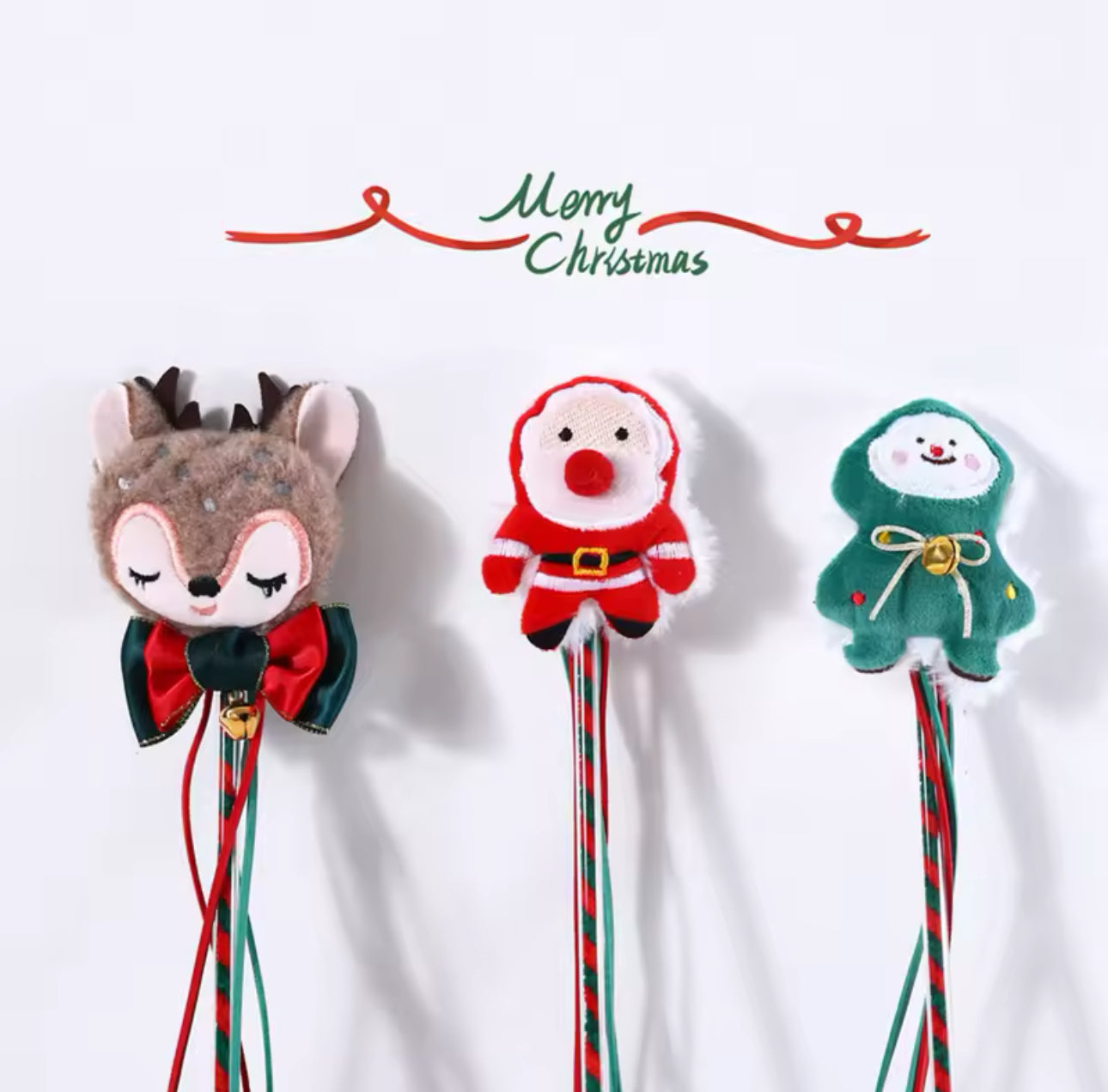 Christmas Festive Plush Cat Wand Tassel Teaser With Bell Sound