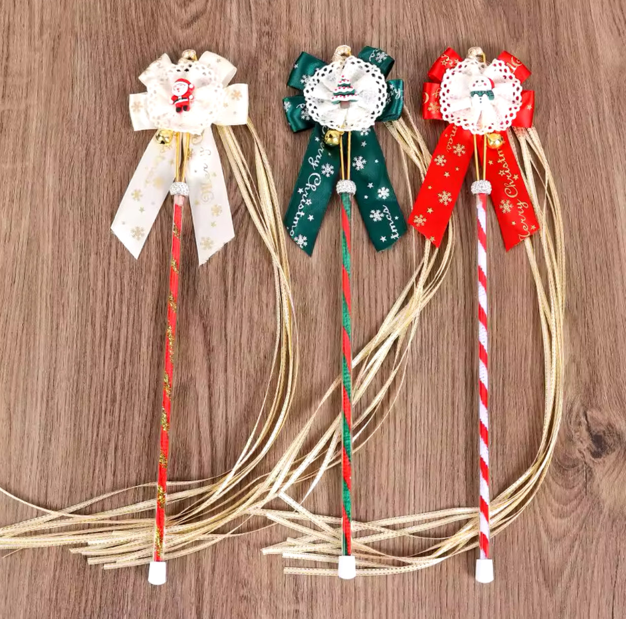 Christmas Bow Cat Teaser Festive Tassels Wand