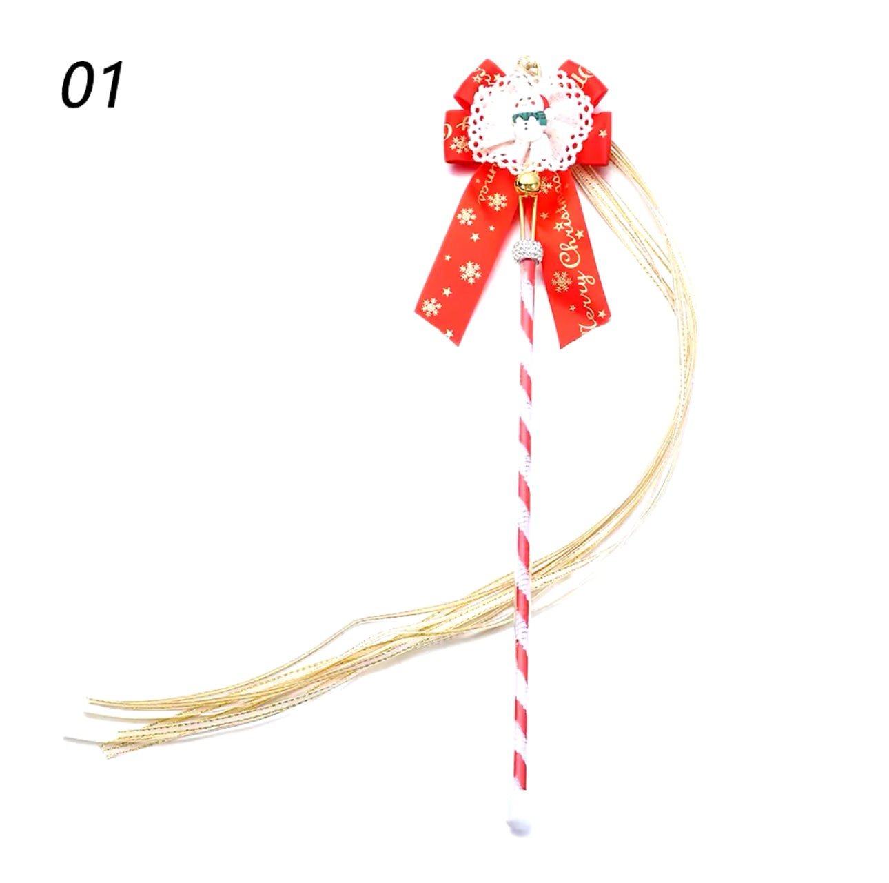 Christmas Bow Cat Teaser Festive Tassels Wand