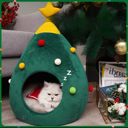 Holiday Tree Cat House Bed