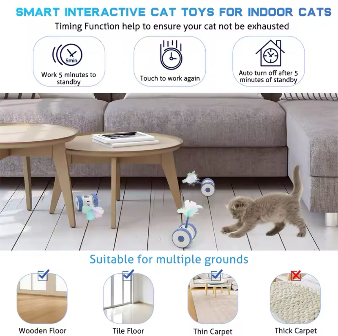 Two Wheel Roller Interactive Smart Cat Toy With Feather