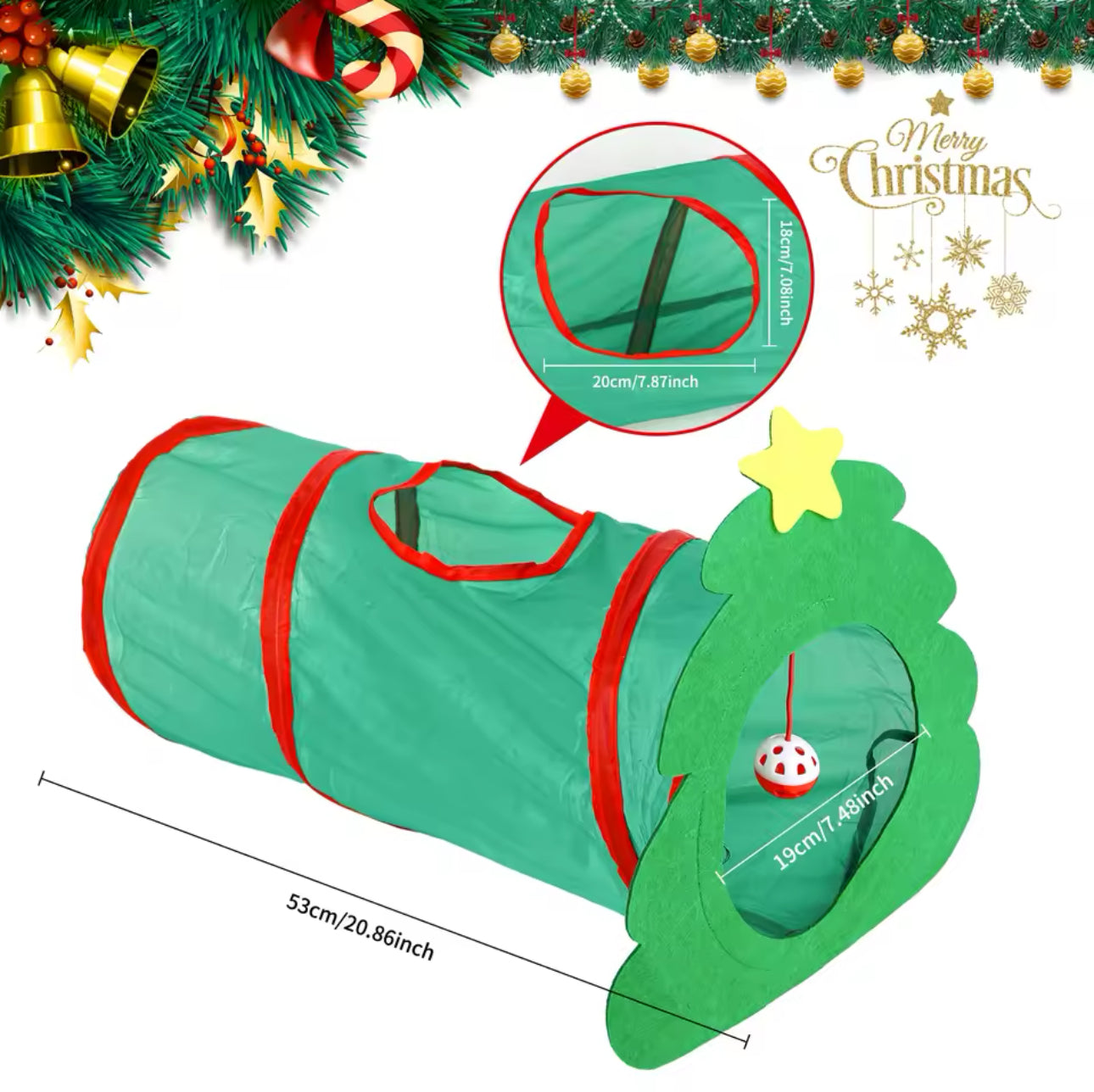 Christmas Tree Cat Tunnel With Ball Toy