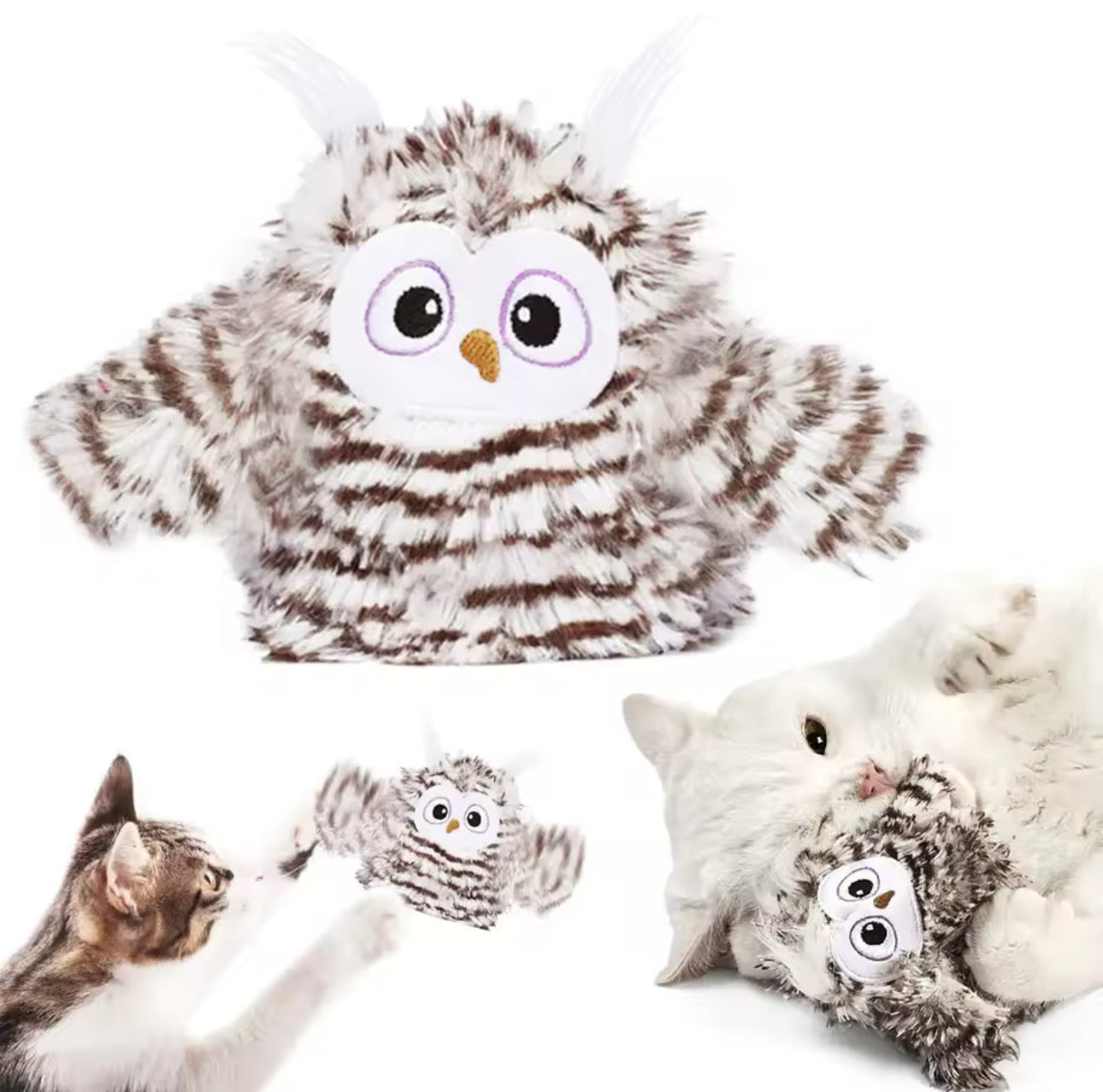 Rechargable Interactive Owl Cat Toy - Wing Flapping Bird Game