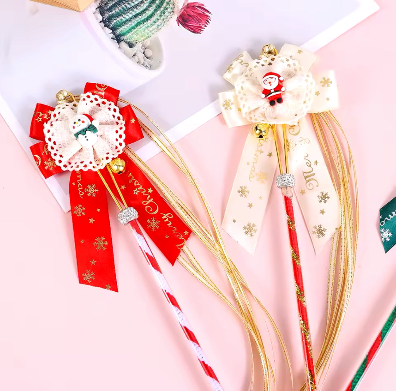 Christmas Bow Cat Teaser Festive Tassels Wand