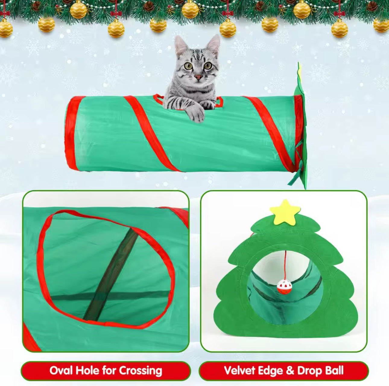 Christmas Tree Cat Tunnel With Ball Toy