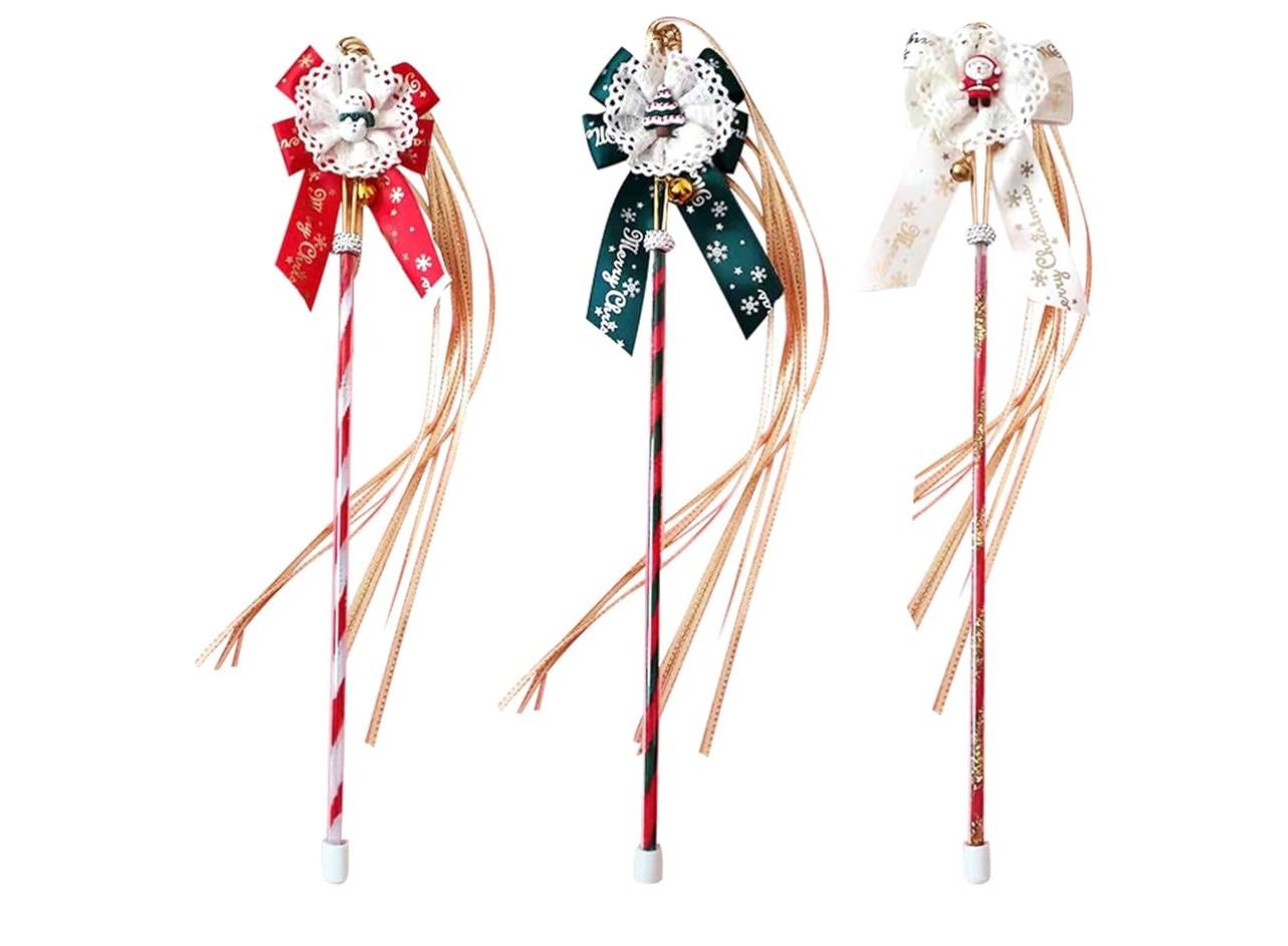 Christmas Bow Cat Teaser Festive Tassels Wand