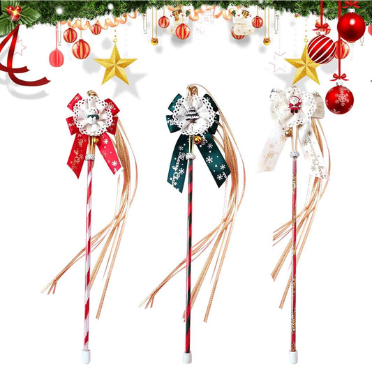 Christmas Bow Cat Teaser Festive Tassels Wand